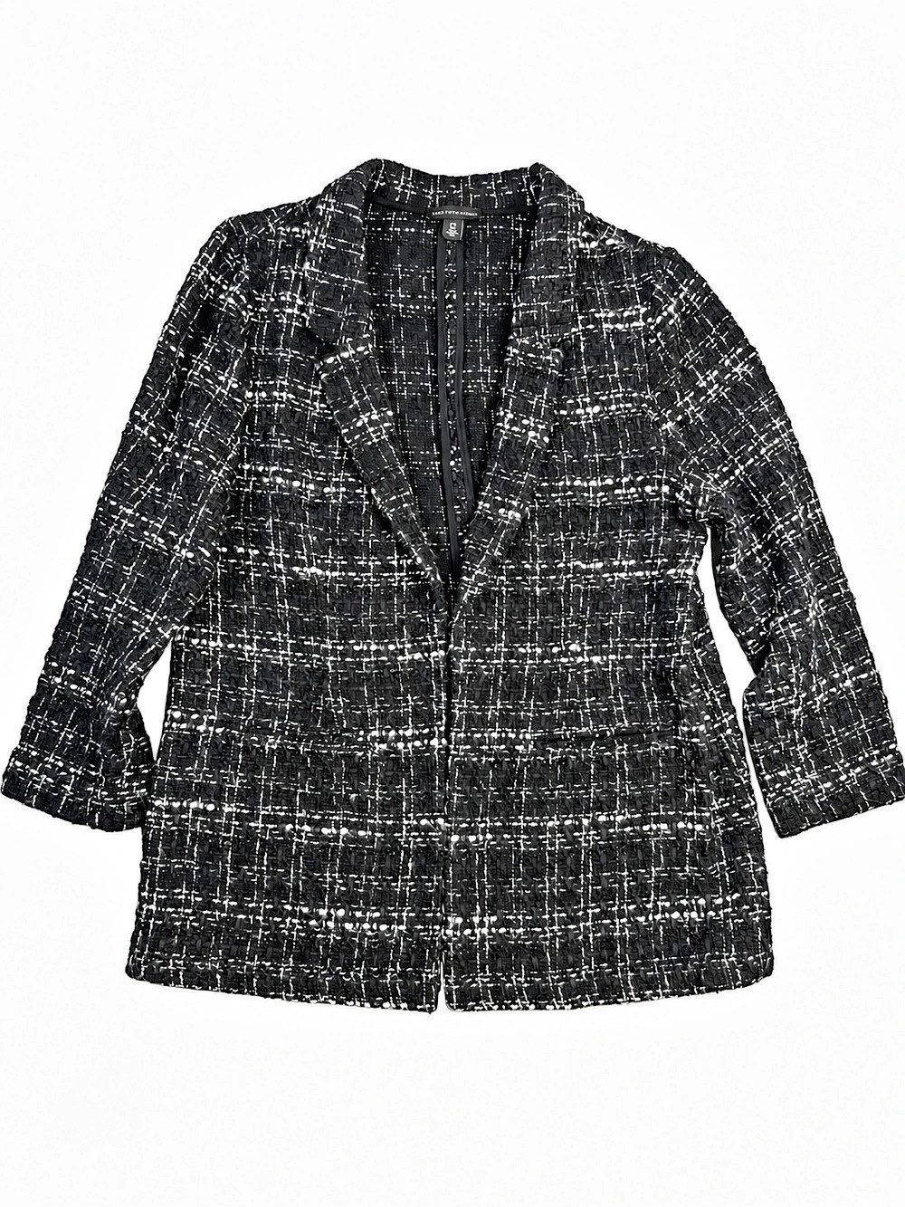 Saks Fifth Avenue Black White Tweed Longline Blazer Quiet Luxury Large